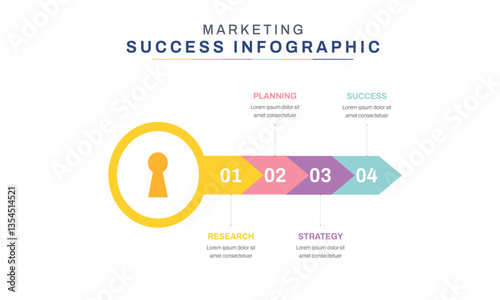Unlock key success achievement grow infographic marketing template for business. growth or progress to achieve goal and target 4 step