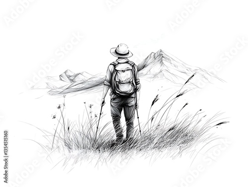 Hiker Contemplates Mountain Vista. (1)