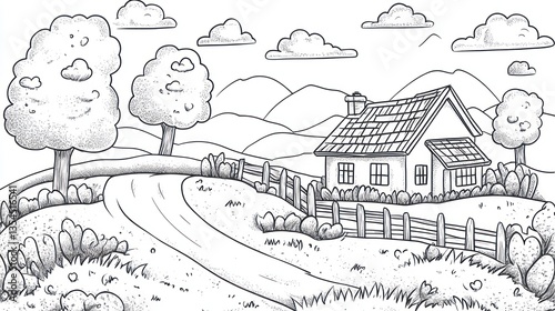 Wallpaper Mural Cute, cartoon country landscape with house and road.  Possible use Children's book illustration Torontodigital.ca