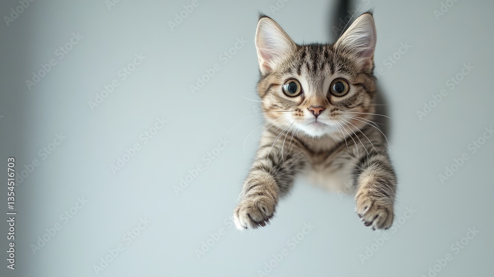 Obraz premium Curious Tabby Kitten Hanging Upside Down with Paws Extended