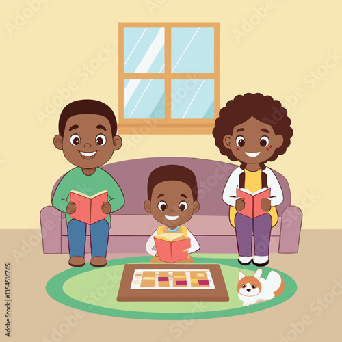 Design a warm and inspiring scene of students read. 