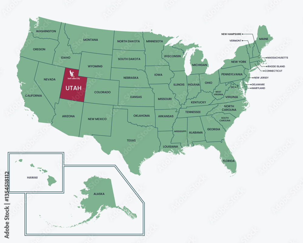 Obraz premium Editable isolated vector map of State of Utah, United States of America, USA.