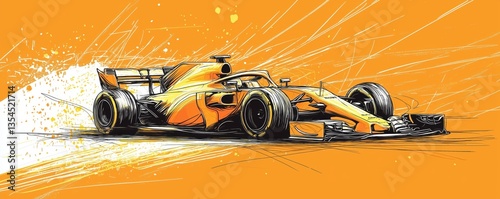 Orange formula 1 line drawing continuous line art vector illustration