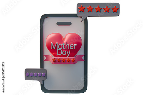  3d rendering, 3d realistic, 3d render, 3d icon chat mother's day using cellphone, transparent background