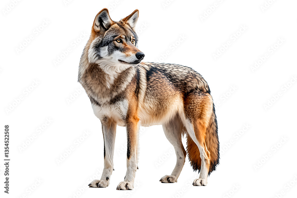 Fototapeta premium Arabian Wolf Isolated on White and Transparent Background PNG Image.