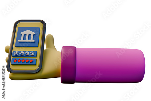 3d rendering, 3d realistic, 3d render, 3d icon of banking mobile application, transparent background