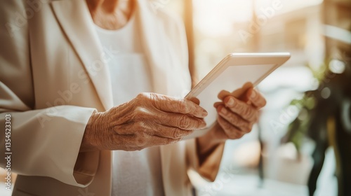 Close-up of Elderly Hands Holding a Tablet