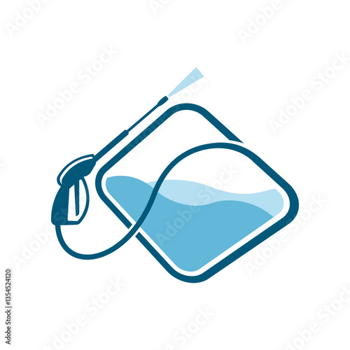 Logo design of a pressure washer gun with a water splash, symbolizing power cleaning, water services, and efficiency, often with dynamic lines and a fresh, energetic design.

