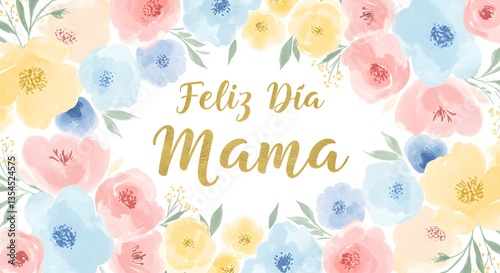 Feliz DÃ­a Mama Message Surrounded by Pastel Watercolor Floral Frame