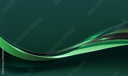 Abstract green ribbon curve overlap on grey luxury background vector