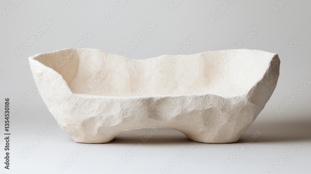 Unique white sculptural bowl with an organic, textured design. Unique white sculptural bowl with an organic, textured design.