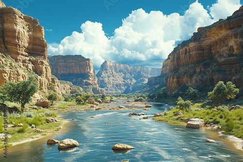 grand canyon sunrise,panorama landscape with blue sky and mountain and cluods at sunrise or sunset,for banner wallpaper cover poster,backdrop design with copy space photo