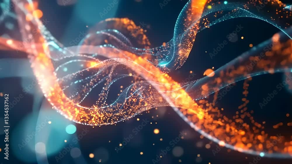 Abstract DNA Double Helix: A Glowing Particle Representation of Genetic Code