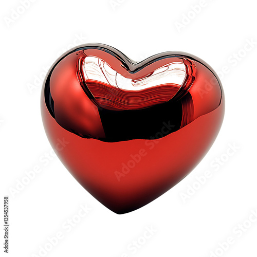 A Red Heart with Shiny Chrome Finish Isolated on Transparent Background