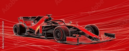 Red formula 1 line drawing continuous line art vector illustration