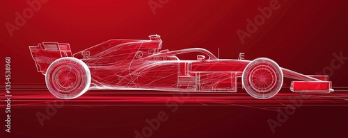 Red formula 1 line drawing continuous line art vector illustration