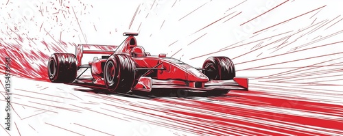 Red formula 1 line drawing continuous line art vector illustration