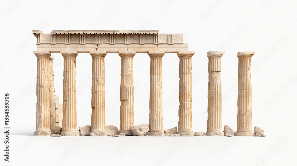 Naklejka premium Ancient Greek Temple Ruins with Classic Stone Columns and Frieze