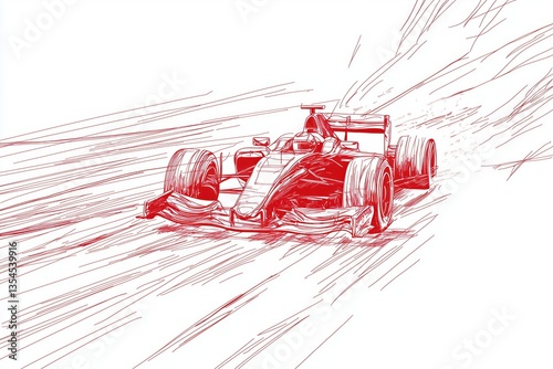 Red formula 1 line drawing continuous line art vector illustration