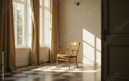 Minimalist room with chair and sunlight