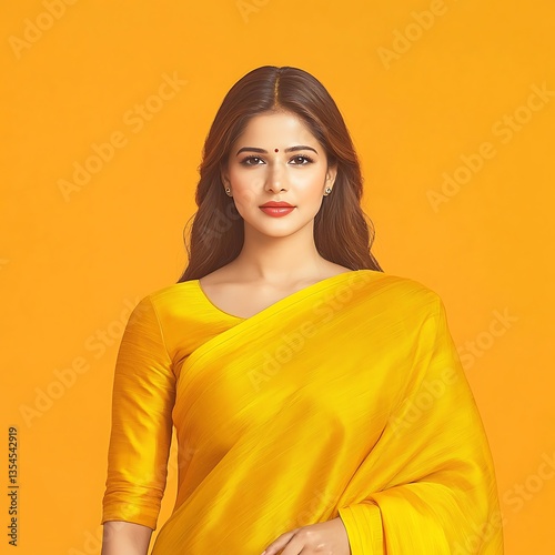 Young Woman Yellow Saree Portrait.