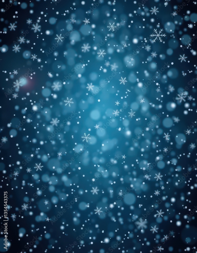 Fototapeta premium Millions of delicate snowflakes and stars softly fall against a dark, atmospheric background, space, calm, background