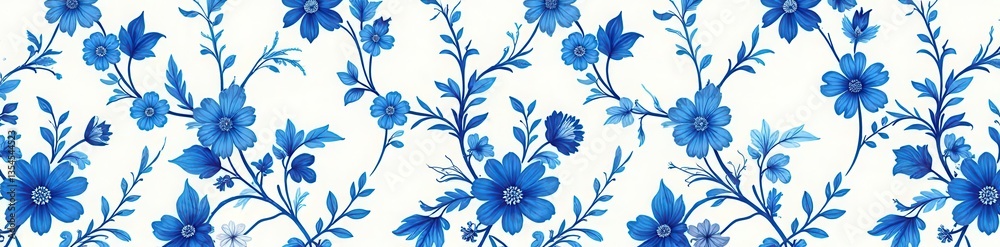 Fototapeta premium Intricate blue toile pattern, delicate flowers & vines, French style , france, blue toile