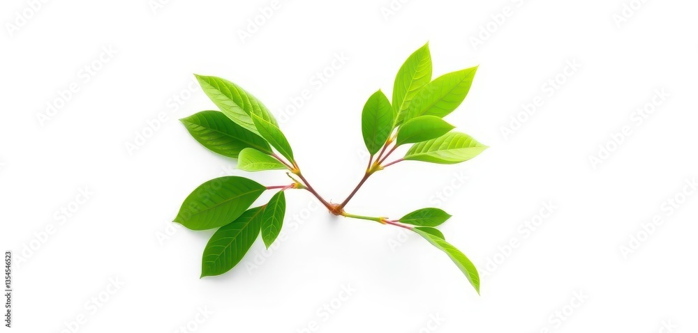 Fototapeta premium Single vibrant green plant, isolated on pure white, exotic, growth
