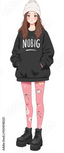 Anime Girl in NOBIG Hoodie, Pink Tights and Platform Boots