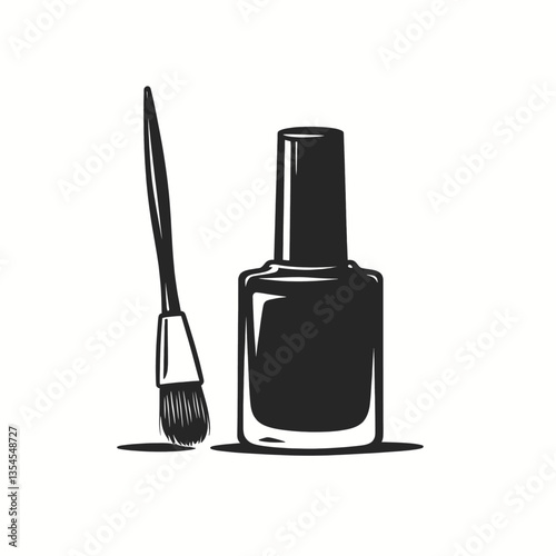 Black nail polish bottle with brush illustration