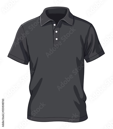 Black short sleeve polo shirt with white buttons