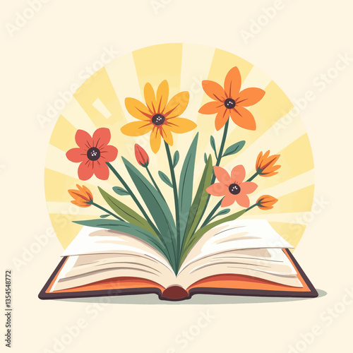 Blooming Flowers Emerge from an Open Book
