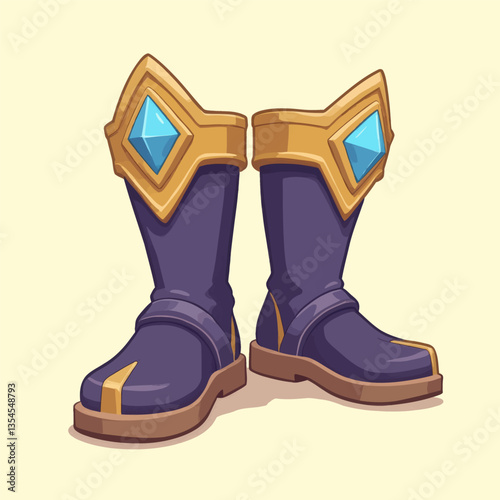 Blue Gemstone Topped Purple and Gold Pixel Boots