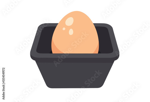 Brown Egg in a Dark Container on a White Background