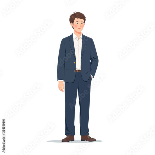 Business man in a navy suit standing formally