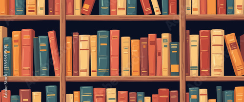 Cartoon Bookshelf with Colorful Books