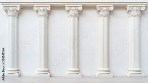 Elegant White Columns with Classical Design Against Plain Wall