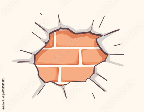 Cartoon brick wall behind broken plaster