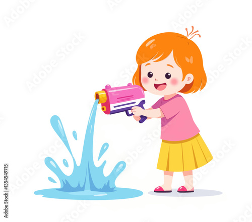 Cartoon girl playing with a pink water gun