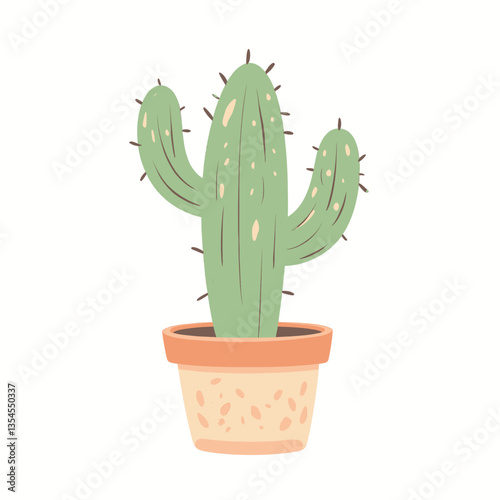 Cartoon saguaro cactus in decorative clay pot