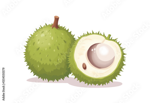 Cartoon soursop fruit, whole and cut open