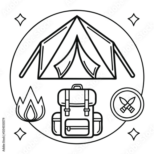Minimalist Outdoor Camping Icon Black and White Design