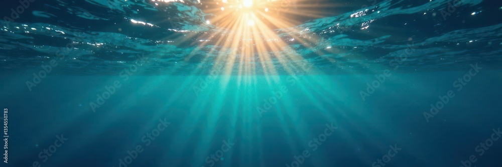 Deep ocean's sun-dappled surface, mesmerizing underwater perspective, marine, ocean