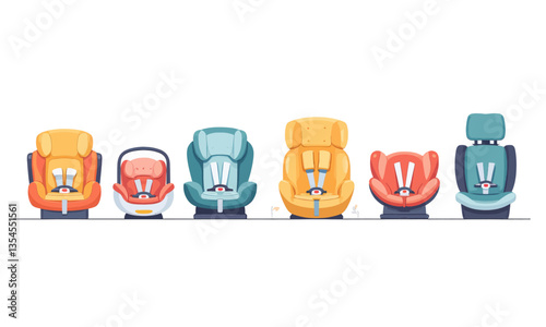 Colorful child car seat size progression for safety