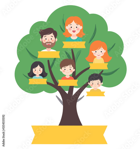 Colorful Cartoon Family Tree Diagram with Labels