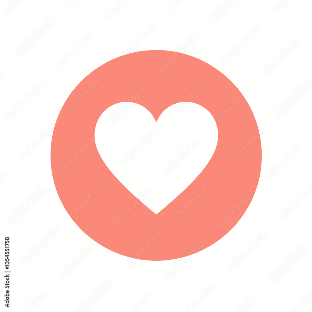 Coral circle with white heart cutout Coral circle with white heart cutout