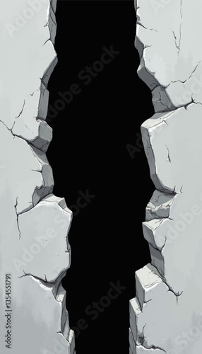 Cracked White Stone Wall with Black Void Background