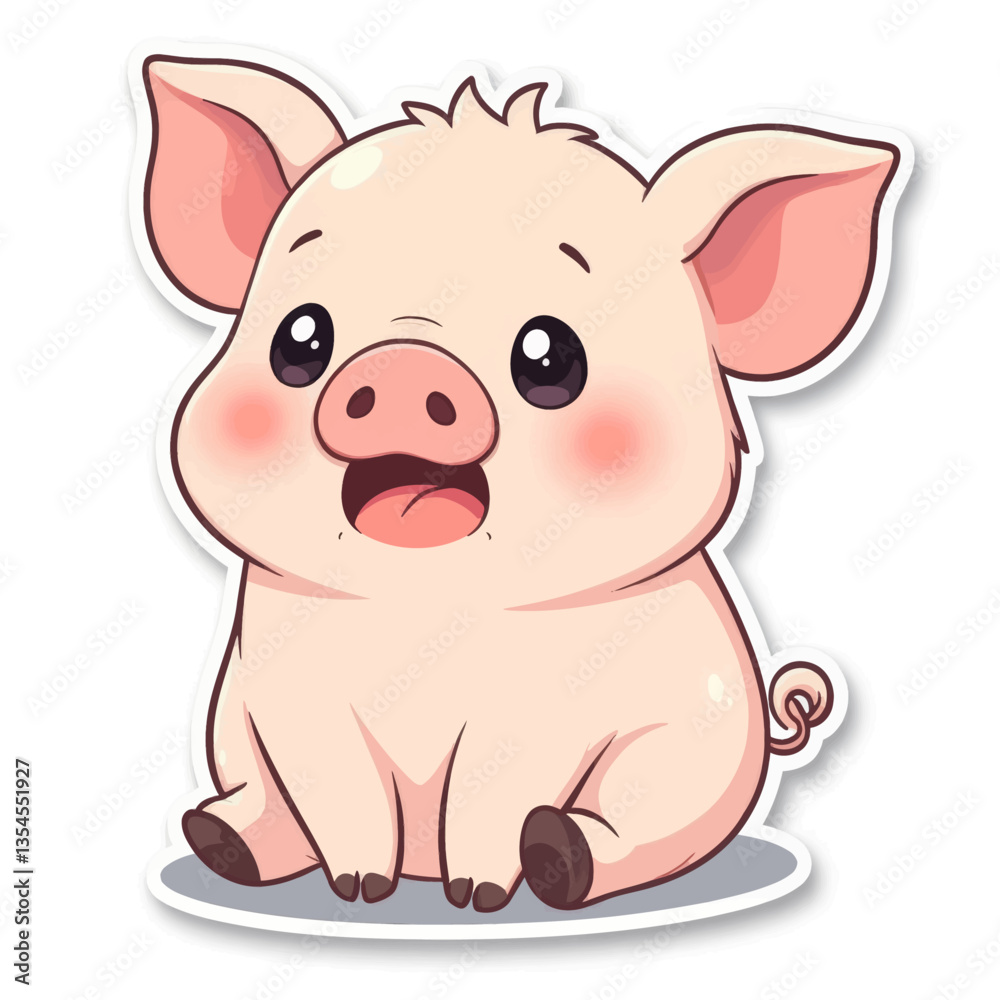 Cute cartoon pig sticker with a happy expression Cute cartoon pig sticker with a happy expression