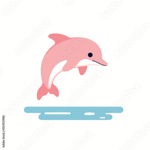 Cute Pink Dolphin Leaping from Blue Water