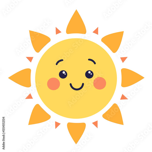 Cute smiling sun cartoon illustration with blush